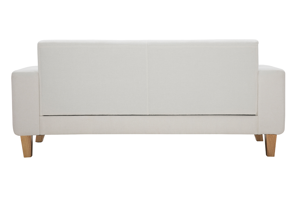 Canap scandinave 3 places en tissu effet velours blanc cass et bois clair FJORD