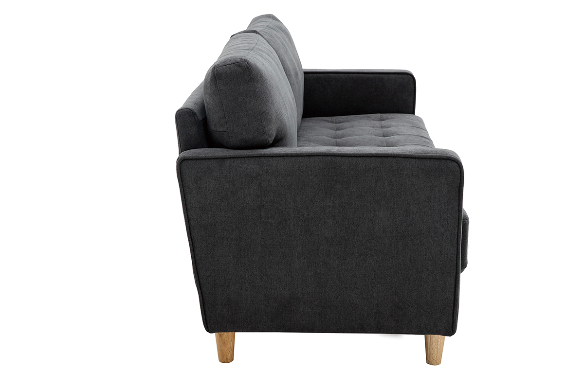 Canap scandinave 3 places en tissu effet velours gris fonc et bois clair CUMBIA