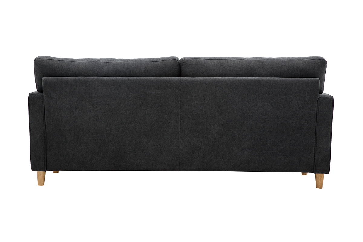 Canap scandinave 3 places en tissu effet velours gris fonc et bois clair CUMBIA