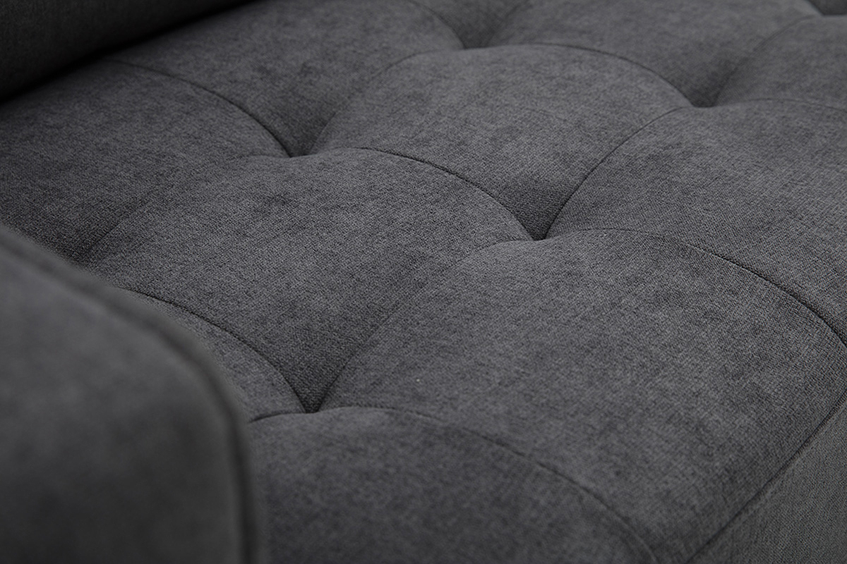 Canap scandinave 3 places en tissu effet velours gris fonc et bois clair CUMBIA