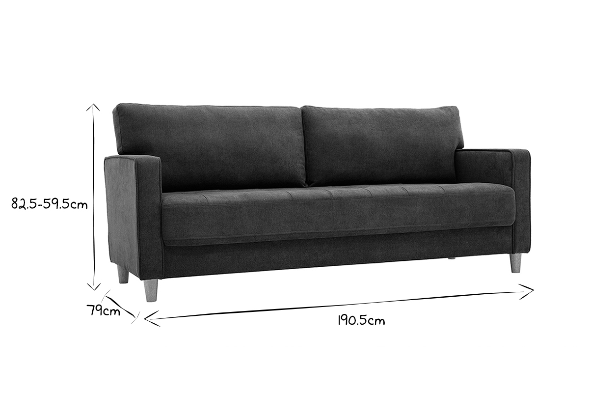 Canap scandinave 3 places en tissu effet velours gris fonc et bois clair CUMBIA