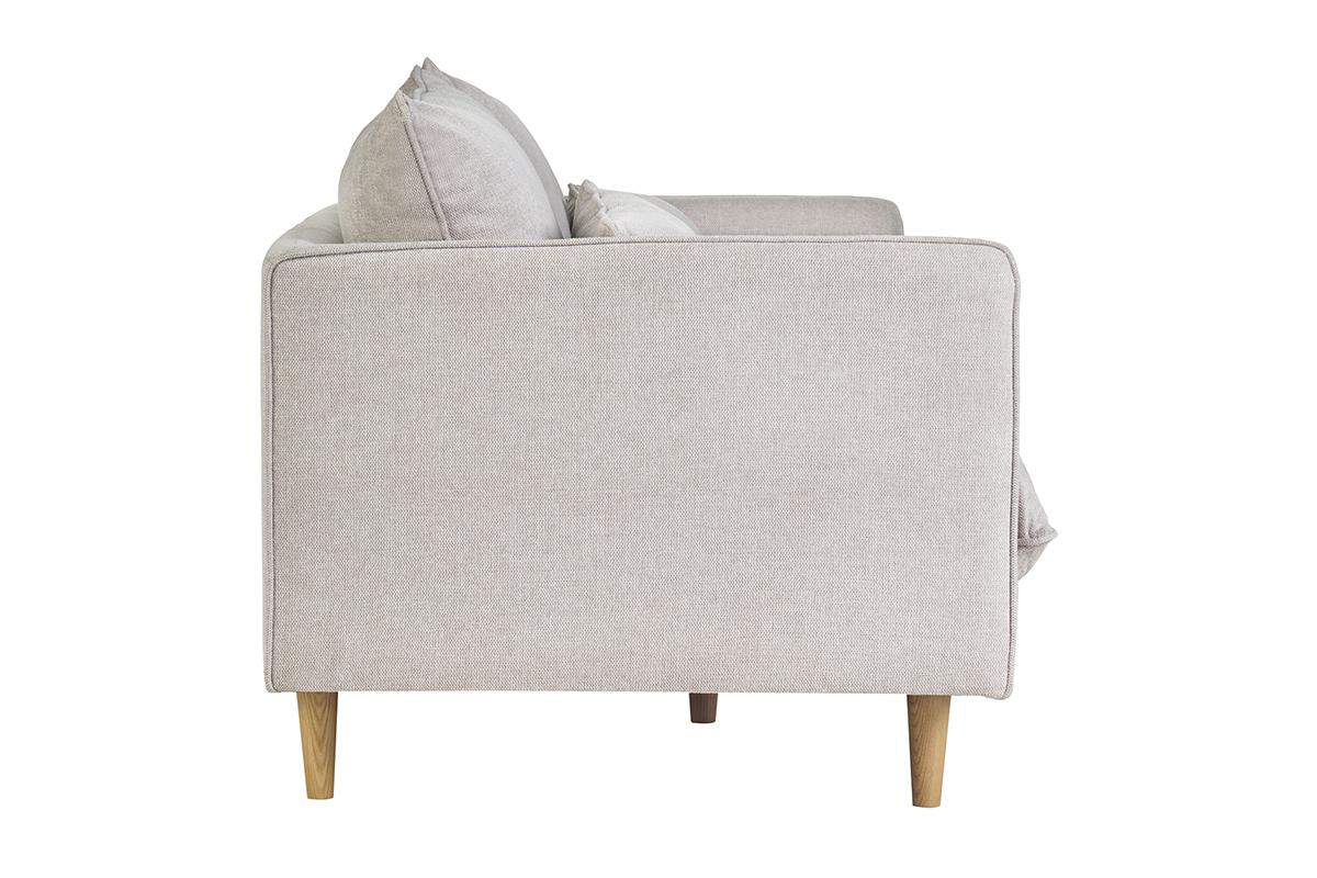 Canap scandinave 3 places en tissu effet velours textur beige et bois clair CLAYTON