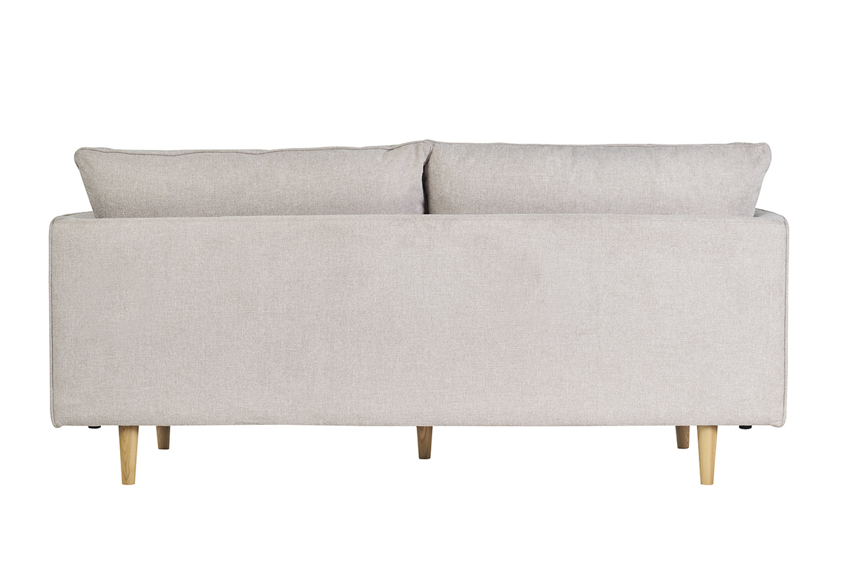 Canap scandinave 3 places en tissu effet velours textur beige et bois clair CLAYTON