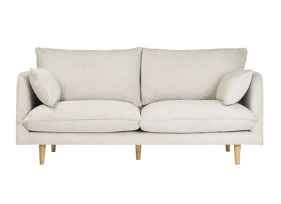 Canapé scandinave 3 places en tissu effet velours texturé beige et bois clair CLAYTON