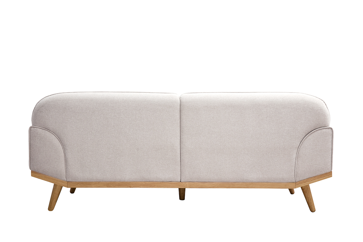 Canap scandinave 3 places en tissu effet velours textur beige et bois clair FREEMA