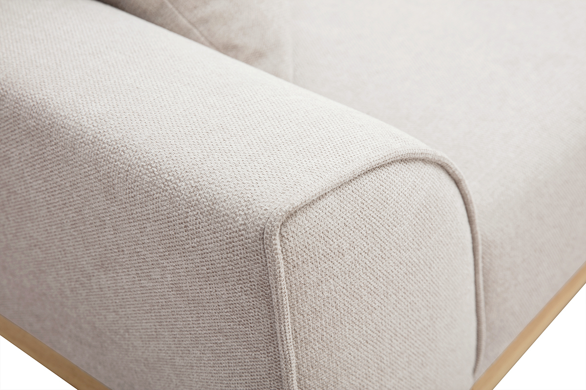 Canap scandinave 3 places en tissu effet velours textur beige et bois clair FREEMA