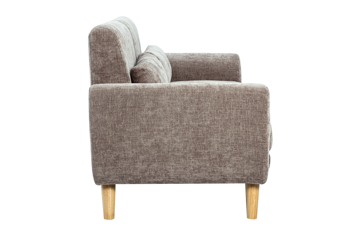 Canap� scandinave 3 places en tissu effet velours textur� taupe et bois clair EKTOR