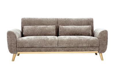 Canap&eacute; scandinave 3 places en tissu effet velours textur&eacute; taupe et bois clair EKTOR