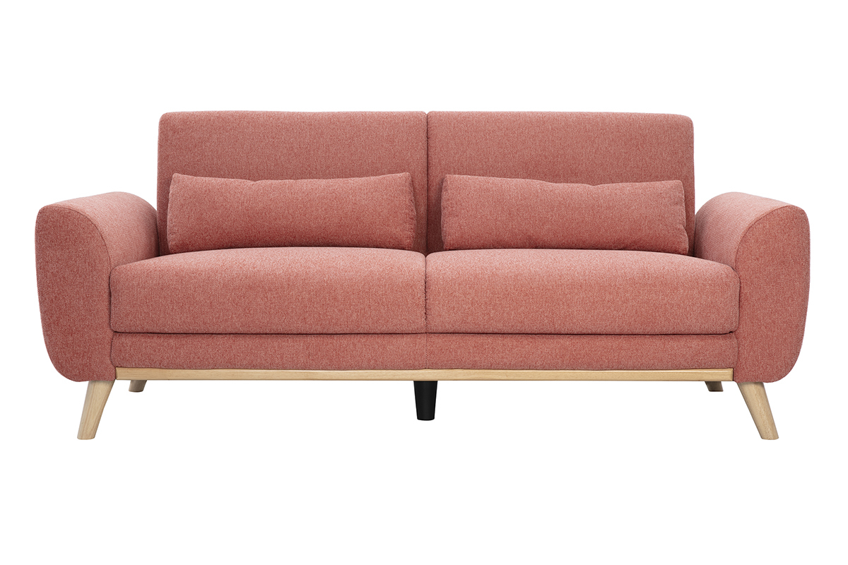 Canap scandinave 3 places en tissu effet velours textur terracotta et bois clair EKTOR