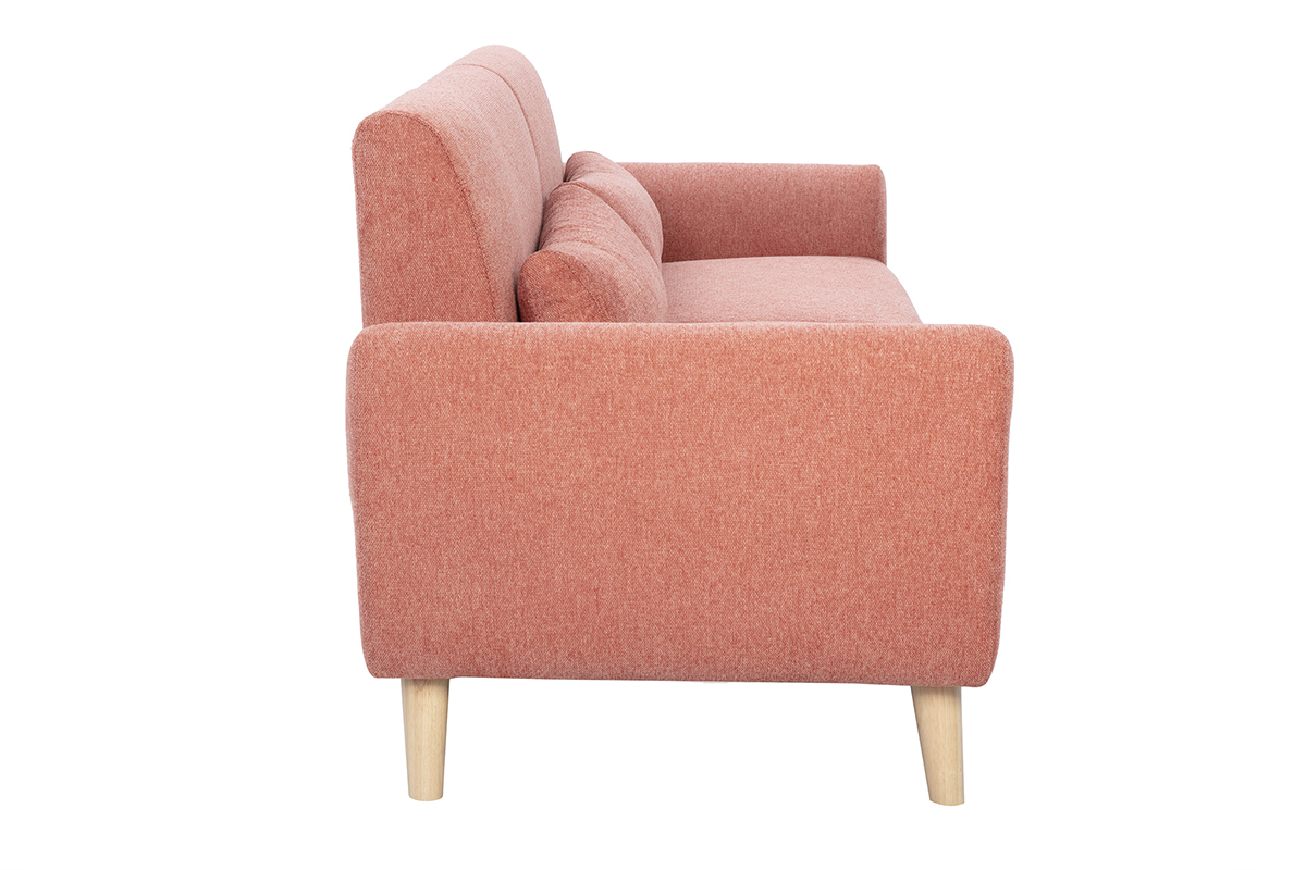 Canap scandinave 3 places en tissu effet velours textur terracotta et bois clair EKTOR