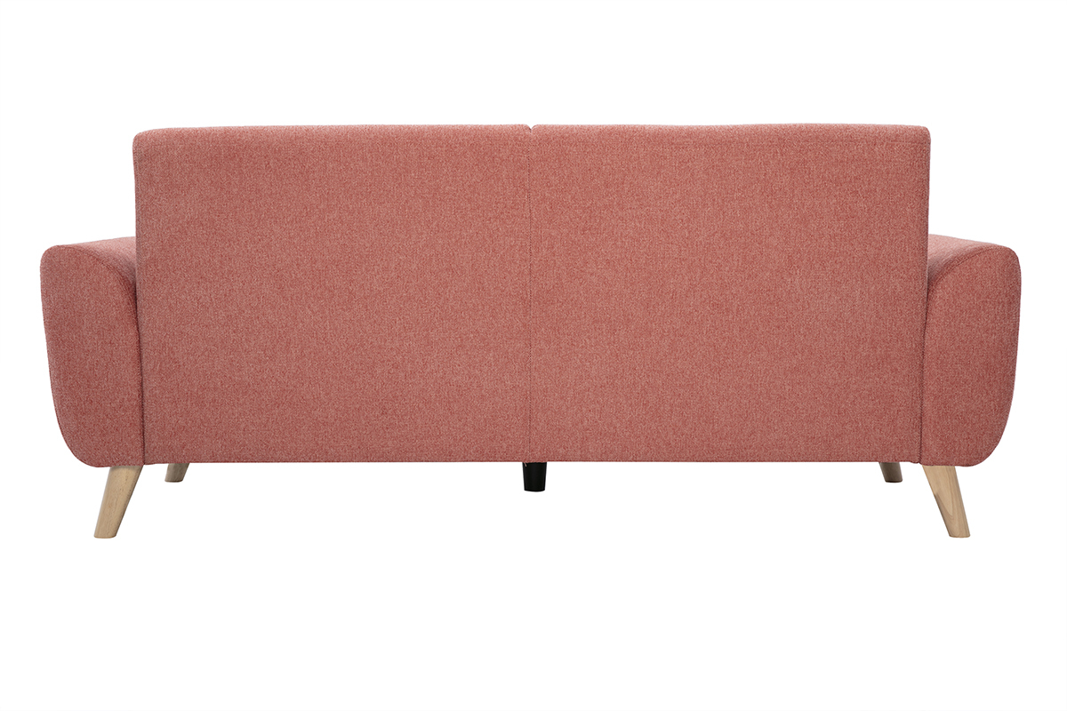 Canap scandinave 3 places en tissu effet velours textur terracotta et bois clair EKTOR