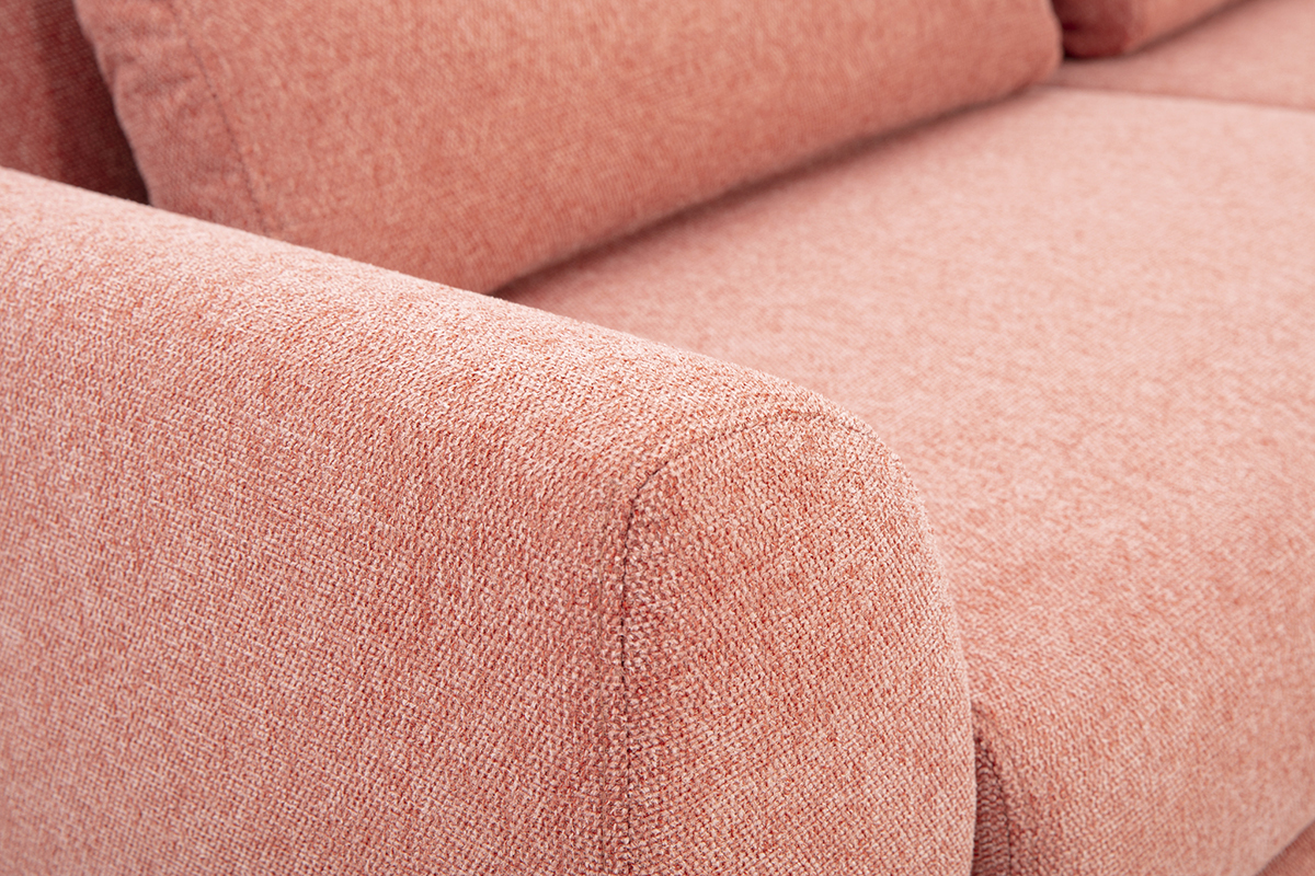 Canap scandinave 3 places en tissu effet velours textur terracotta et bois clair EKTOR