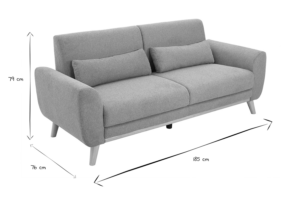 Canap scandinave 3 places en tissu effet velours textur terracotta et bois clair EKTOR