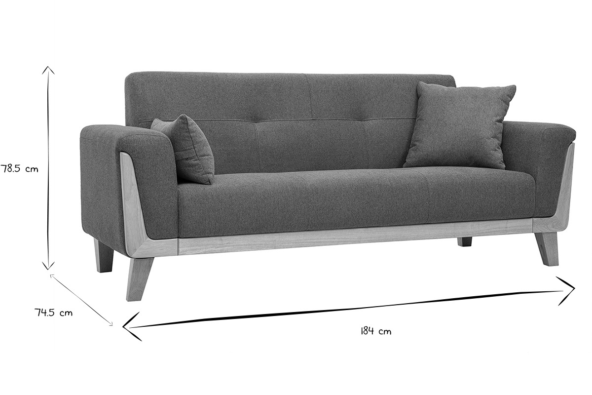 Canap� scandinave 3 places en tissu effet velours textur� terre br�l�e et bois clair FJORD