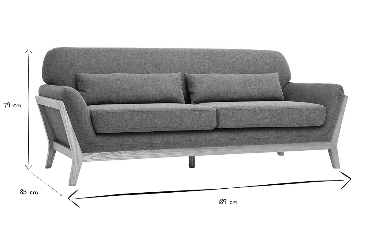 Canap� scandinave 3 places en tissu effet velours textur� terre br�l�e et bois clair YOKO