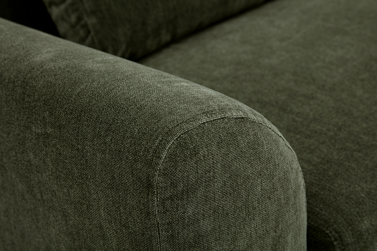 Canap� scandinave 3 places en tissu effet velours textur� vert kaki et bois clair EKTOR
