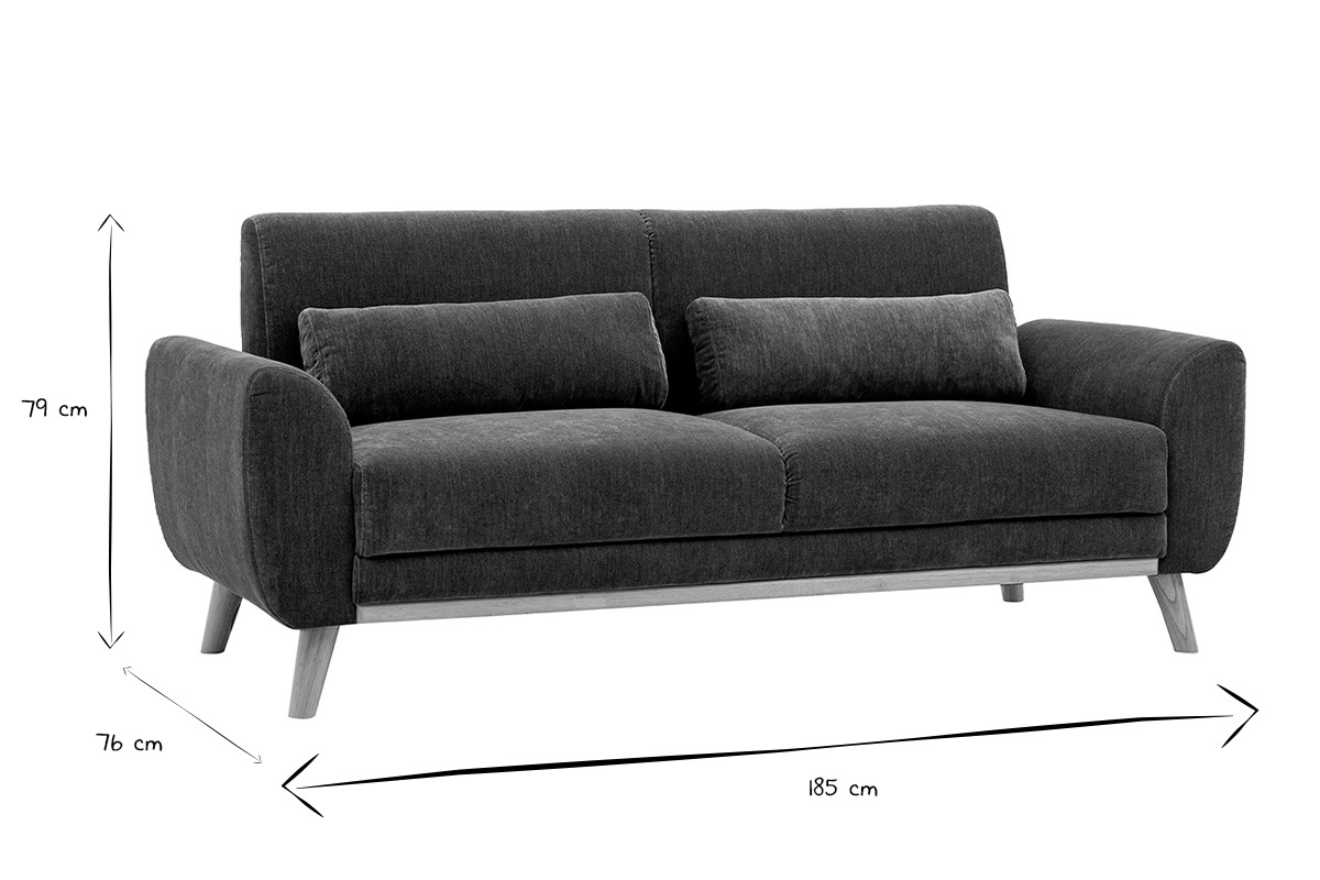 Canap� scandinave 3 places en tissu effet velours textur� vert kaki et bois clair EKTOR