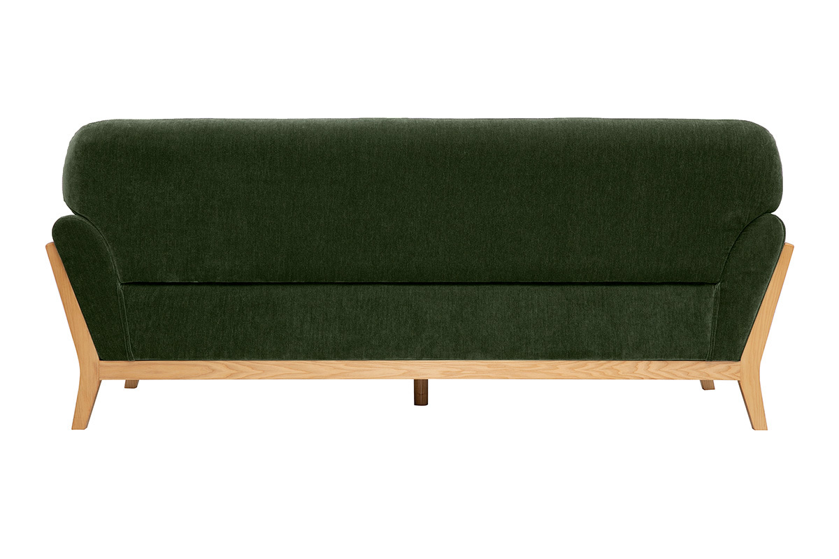 Canap� scandinave 3 places en tissu effet velours vert kaki et bois clair YOKO