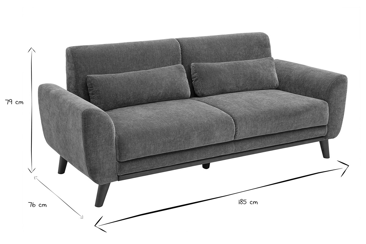 Canap� scandinave 3 places en tissu effet velours vert kaki et bois fonc� EKTOR