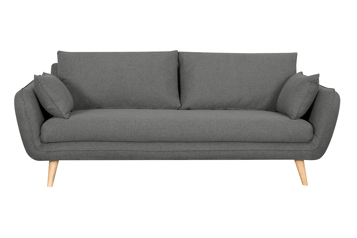 Canap scandinave 3 places en tissu gris anthracite et bois clair CREEP