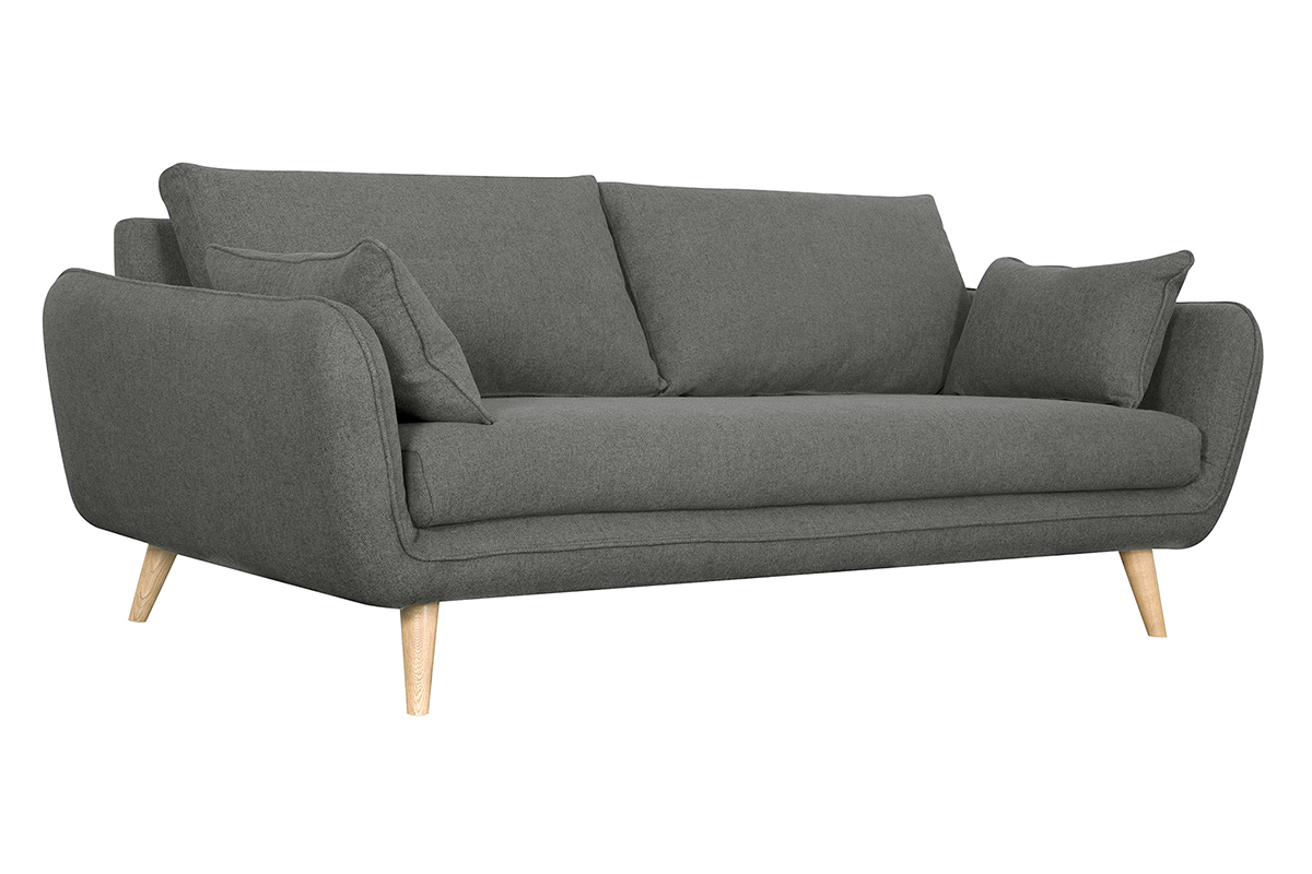 Canap scandinave 3 places en tissu gris anthracite et bois clair CREEP