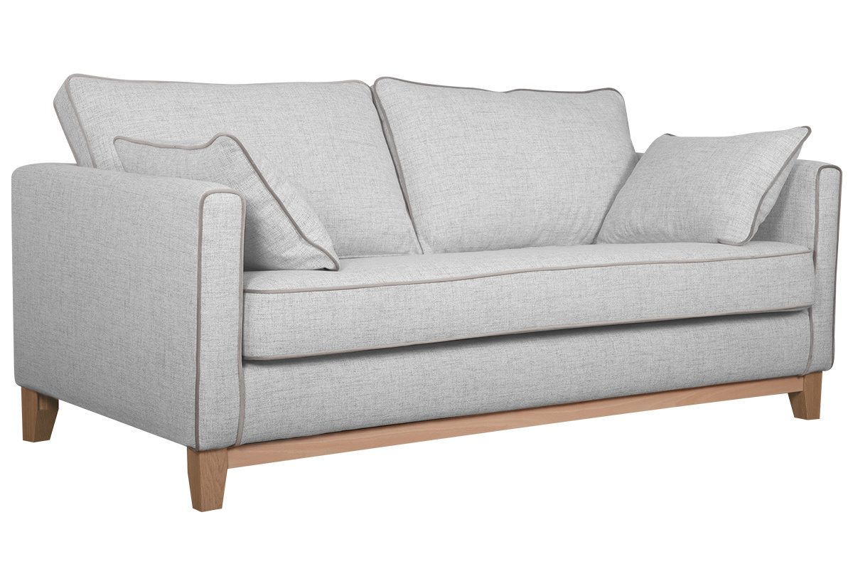 Canap scandinave 3 places en tissu gris chin et bois clair HARRISON