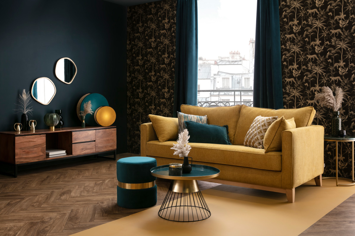 Canap scandinave 3 places en tissu gris chin et bois clair HARRISON