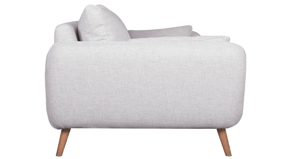 Canapé scandinave 3 places en tissu gris clair chiné et bois clair CREEP