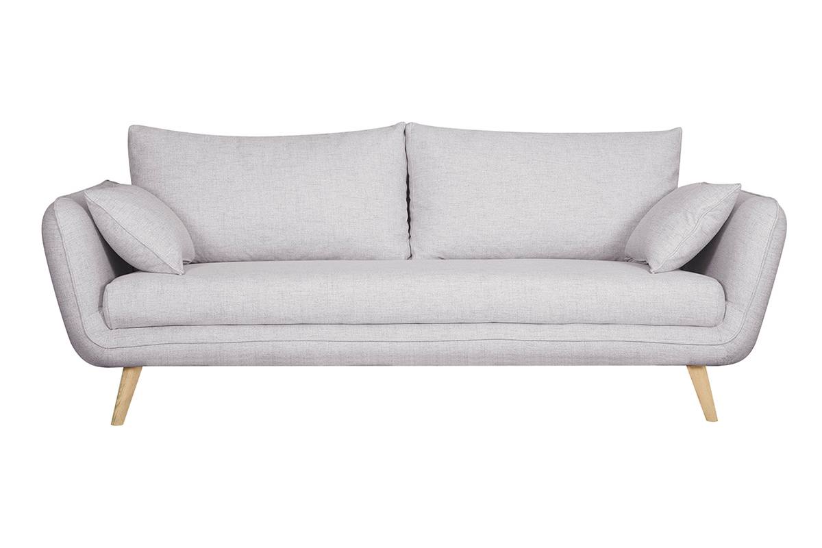 Canap scandinave 3 places en tissu gris clair chin et bois clair CREEP