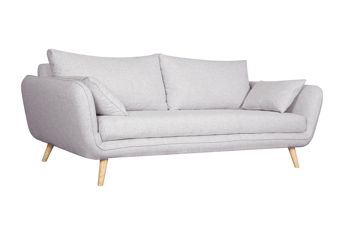 Canap scandinave 3 places en tissu gris clair chin et bois clair CREEP