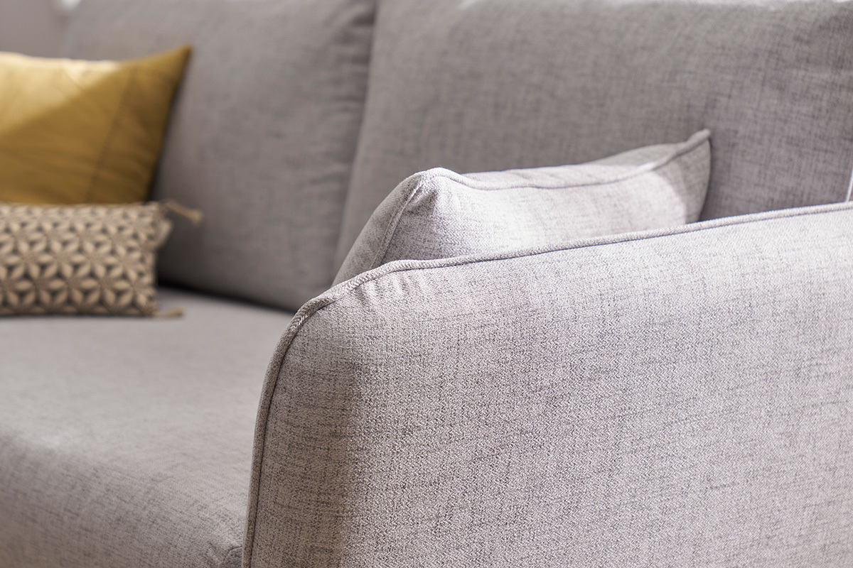 Canap scandinave 3 places en tissu gris clair chin et bois clair CREEP
