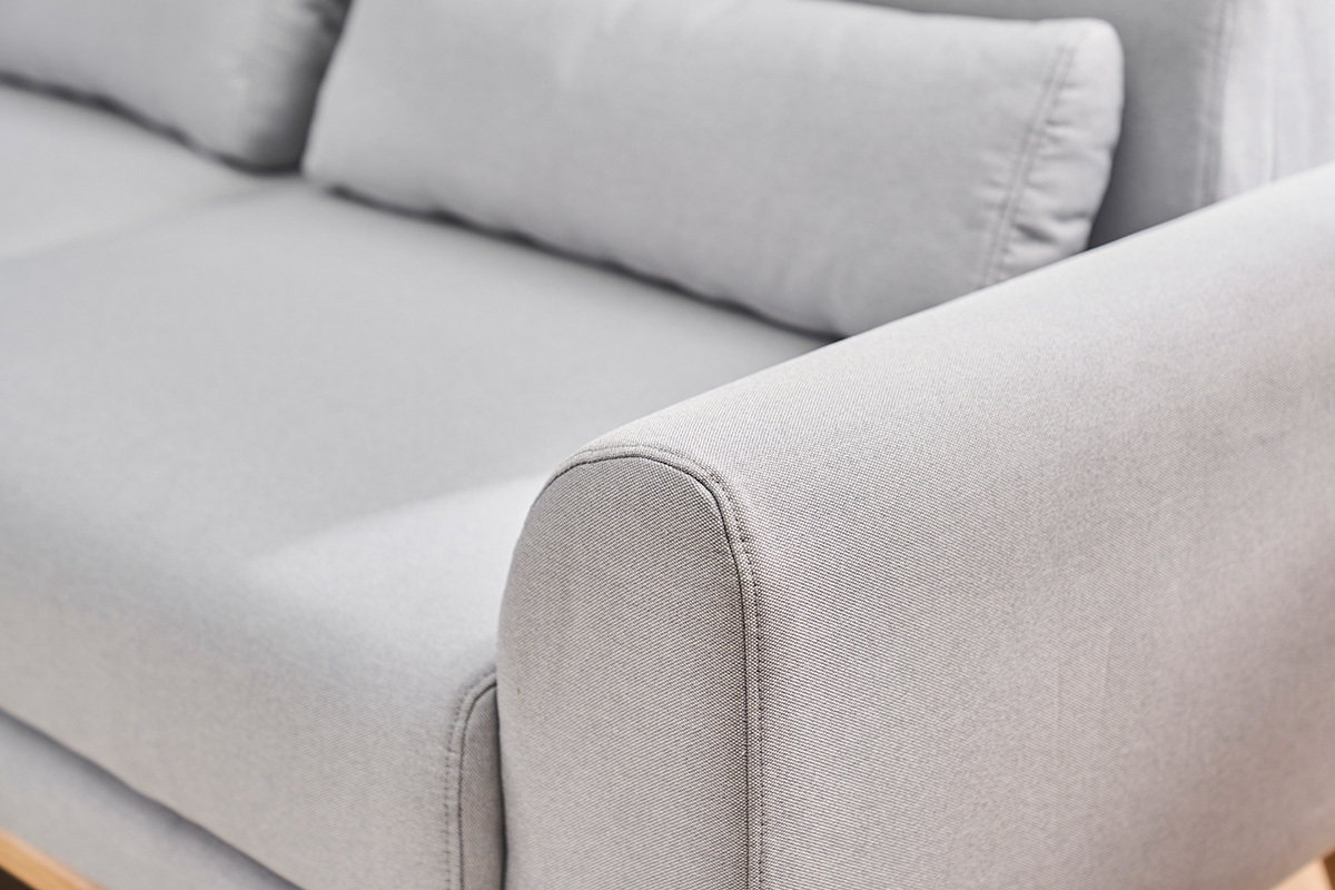 Canap� scandinave 3 places en tissu gris clair et bois clair EKTOR