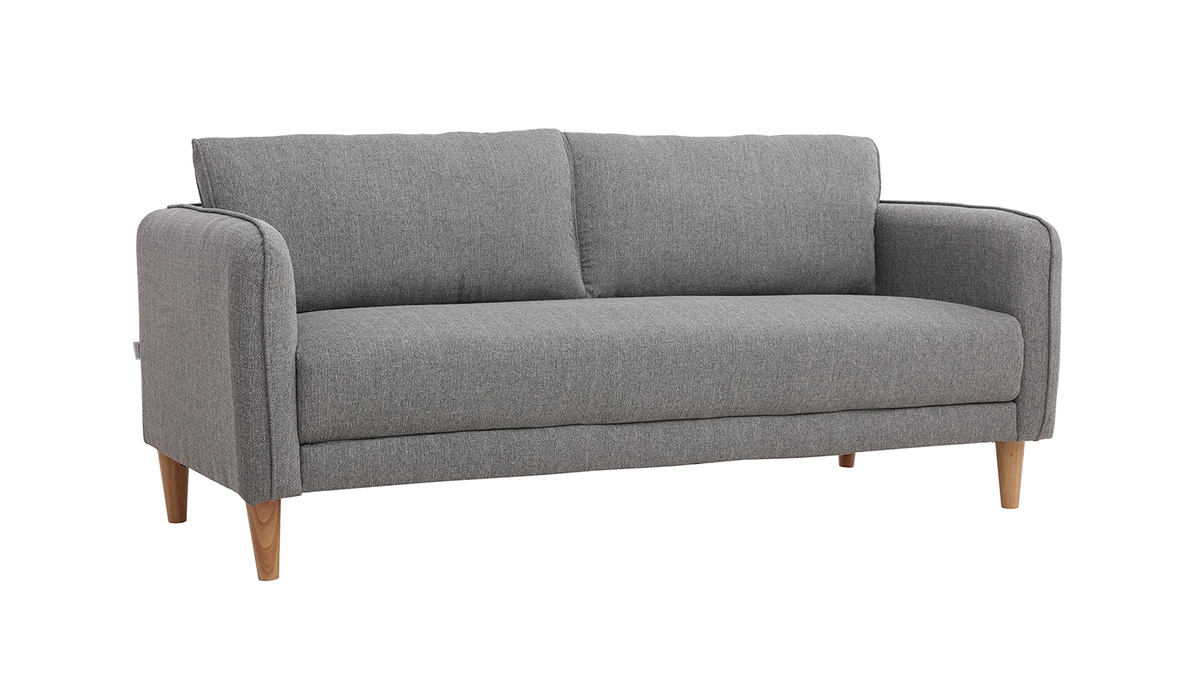 Canap scandinave 3 places en tissu gris clair et bois clair KURT