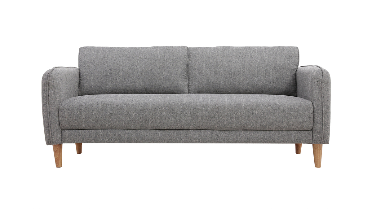 Canap scandinave 3 places en tissu gris clair et bois clair KURT - Miliboo & Stphane Plaza