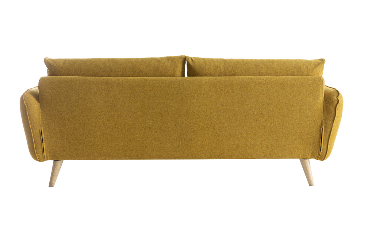 Canap scandinave 3 places en tissu jaune cumin et bois clair CREEP