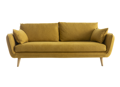 Canapé scandinave 3 places en tissu jaune cumin et bois clair CREEP