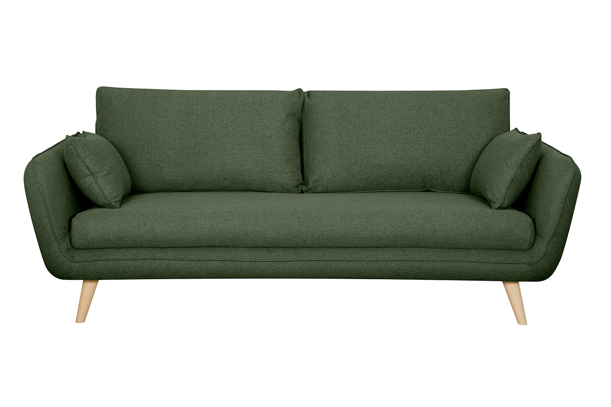 Canap scandinave 3 places en tissu kaki et bois clair CREEP