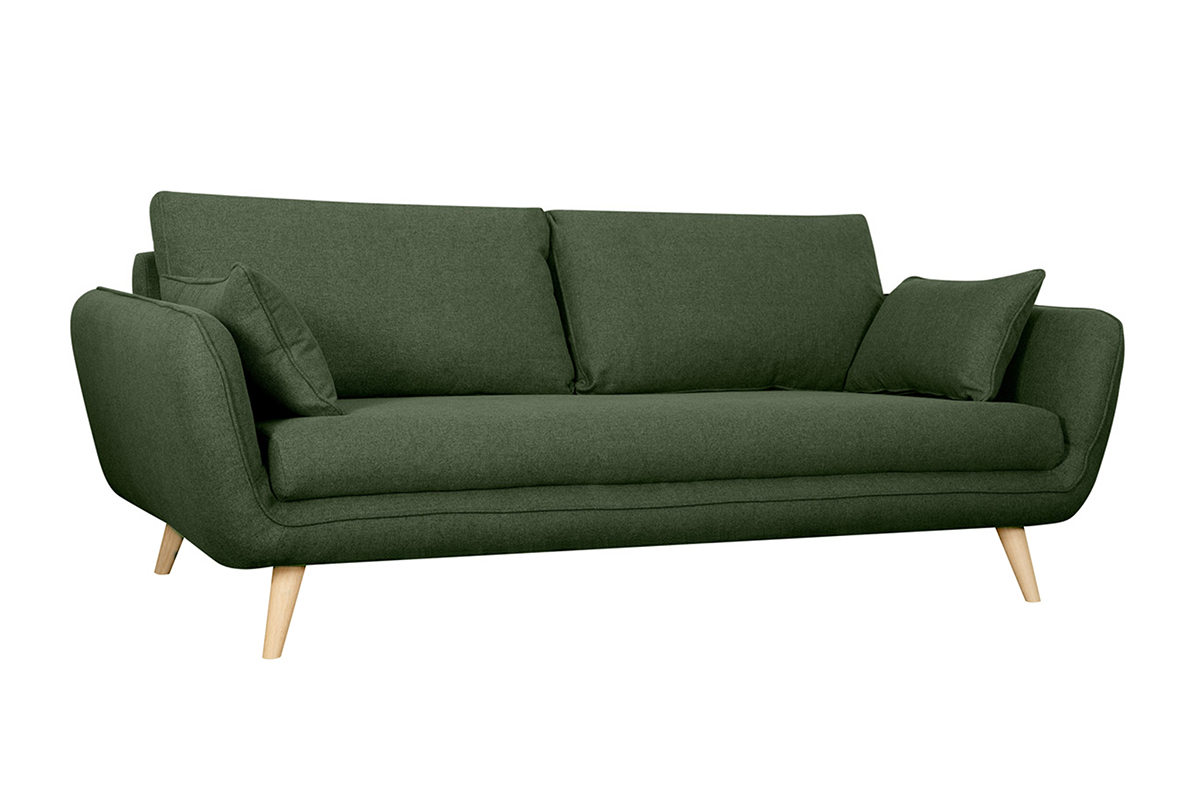 Canap scandinave 3 places en tissu kaki et bois clair CREEP