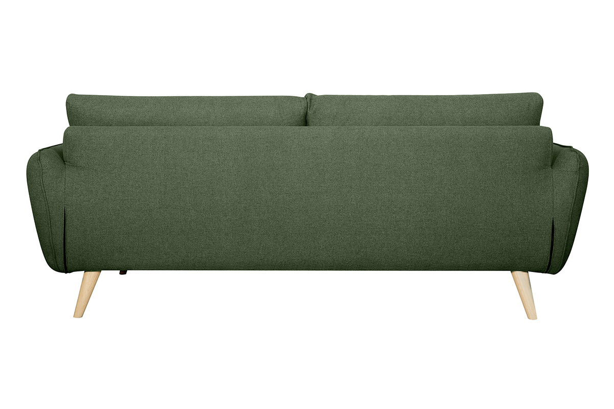 Canap scandinave 3 places en tissu kaki et bois clair CREEP