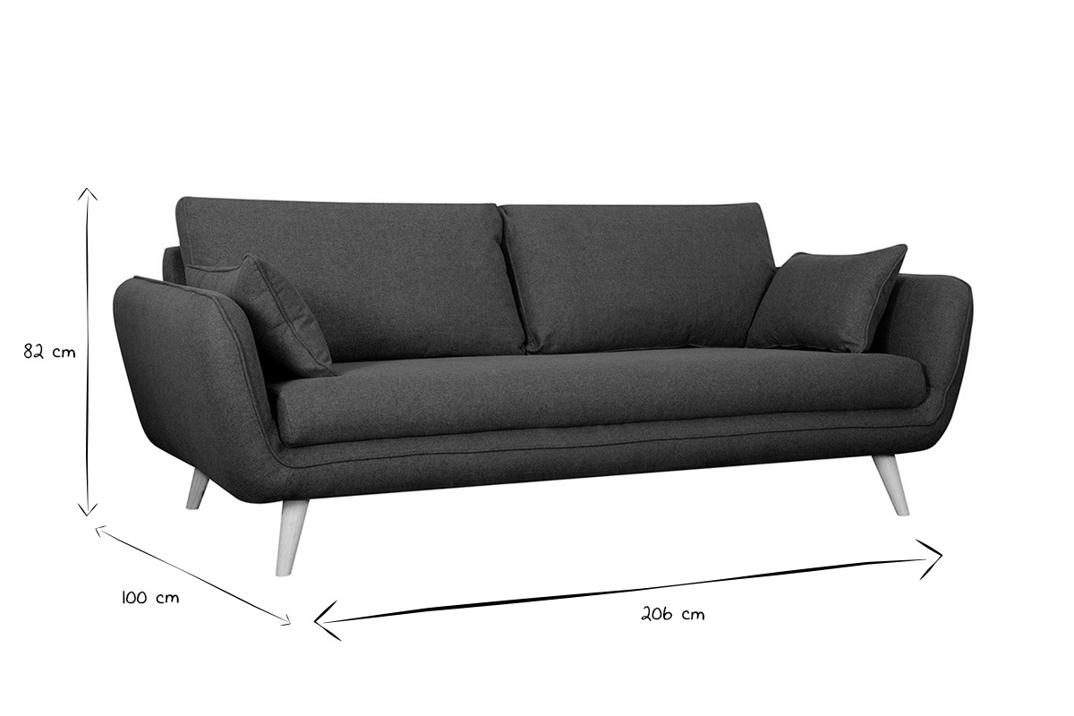Canap scandinave 3 places en tissu kaki et bois clair CREEP