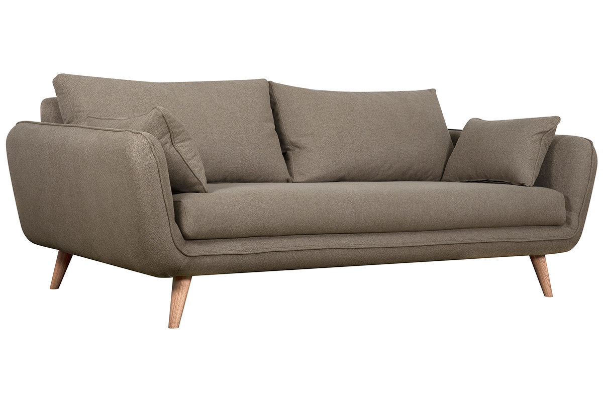 Canap scandinave 3 places en tissu taupe et bois clair CREEP