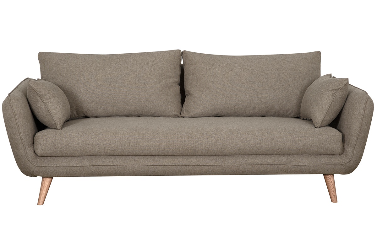 Canap scandinave 3 places en tissu taupe et bois clair CREEP