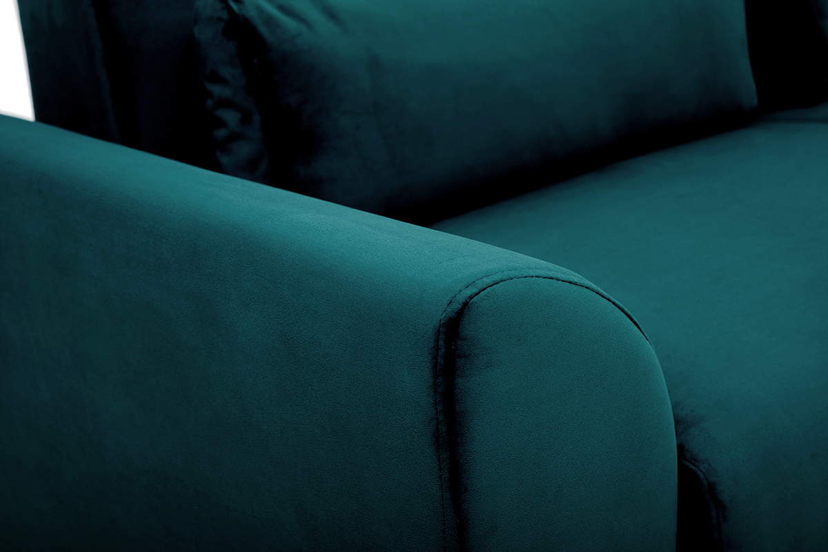 Canap� scandinave 3 places en tissu velours bleu p�trole et bois clair EKTOR