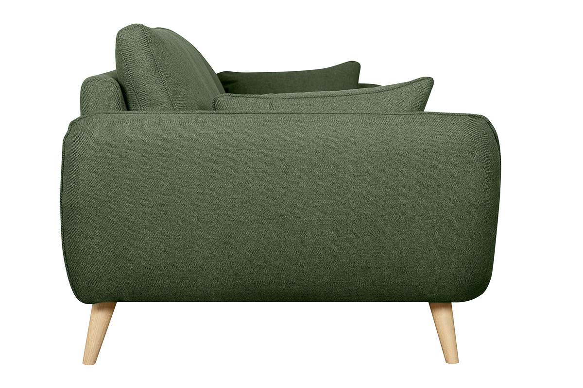Canap scandinave 3 places en tissu vert kaki et bois clair CREEP