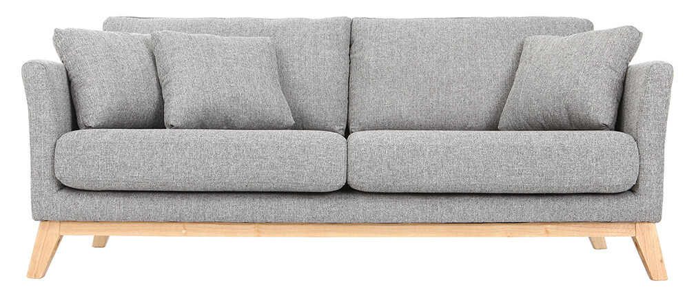 Canap� scandinave 3 places gris clair d�houssable pieds bois OSLO