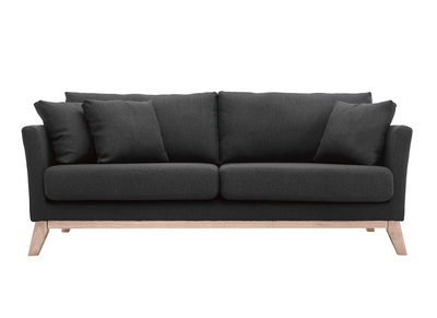 Canap&eacute; scandinave 3 places gris fonc&eacute; d&eacute;houssable pieds bois OSLO