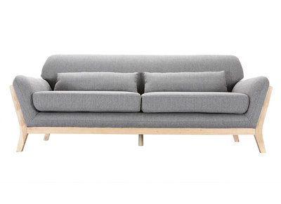 Canap&eacute; scandinave 3 places gris pieds bois YOKO