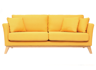 Canap&eacute; scandinave 3 places jaune d&eacute;houssable pieds bois OSLO