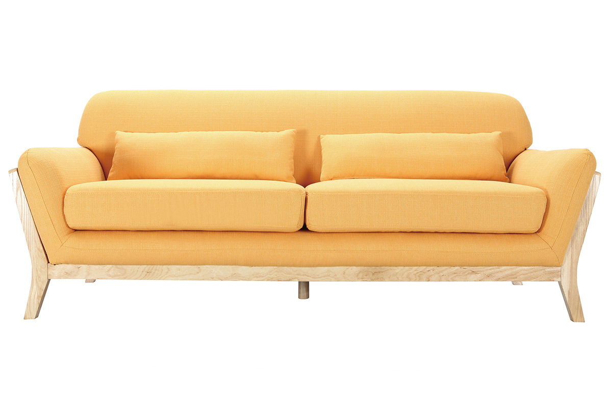 Canap� scandinave 3 places jaune pieds bois YOKO