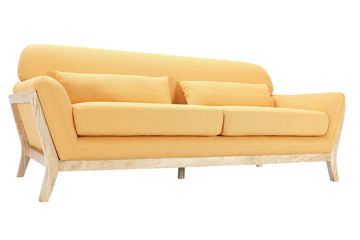 Canap� scandinave 3 places jaune pieds bois YOKO